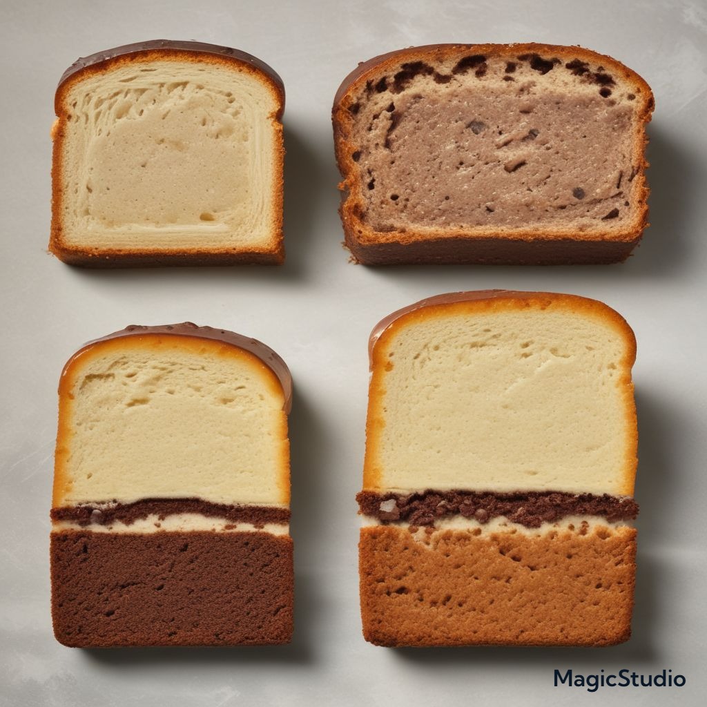 Side-by-side comparison showing two identical cake slices after 5 days - one properly stored looking fresh and moist, one improperly stored looking dry and stale, professional food photography with clear labels