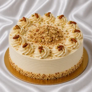 Creamy milk and nut cake with mixed
  roasted almonds and cashews