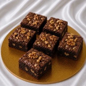 Fudgy chocolate walnut brownies with a
  moist center and roasted walnut pieces